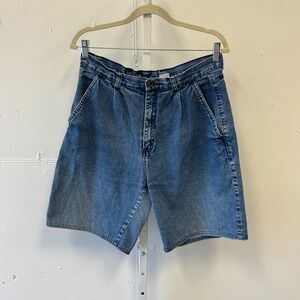 Vintage Brittania Mens‎ Denim Shorts Blue Pleated High Rise Mid Wash 30 Waist